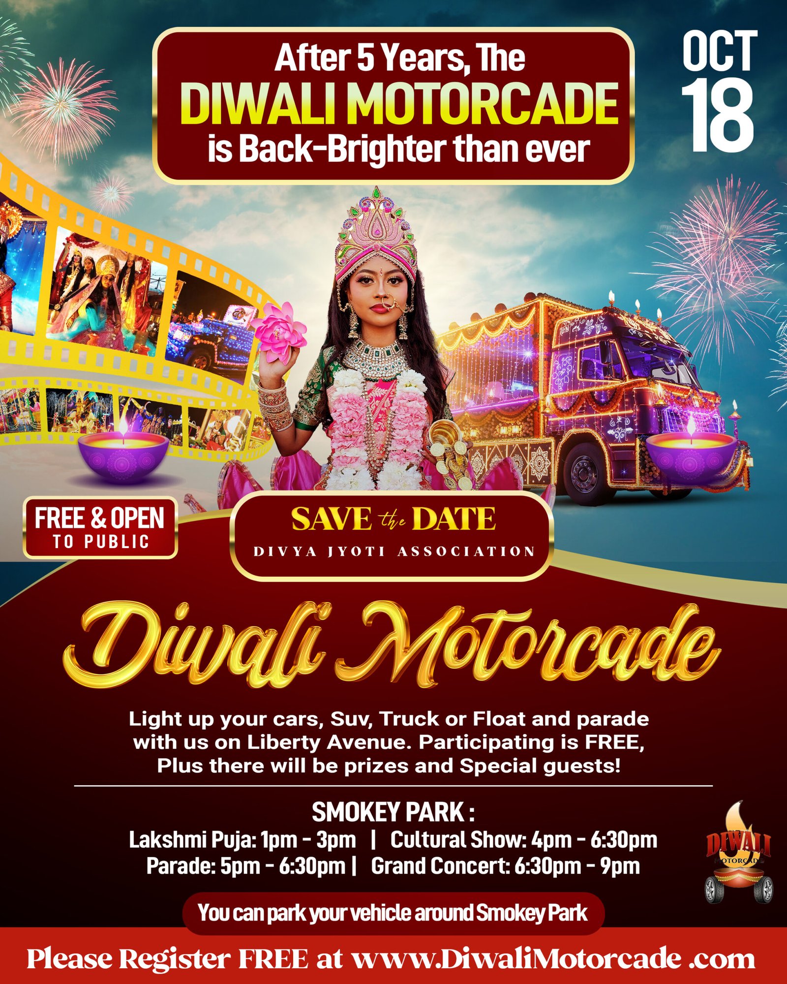 diwali-motorcade-queens-float Diwali Motorcade float with lights and performers on Liberty Avenue, Queens