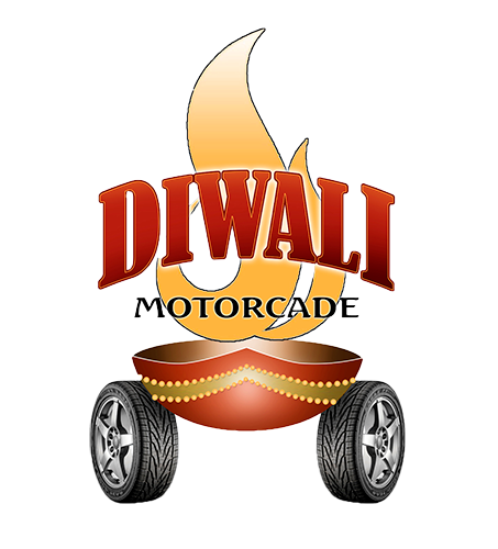 Diwali Motorcade logo featuring a glowing diya on wheels.